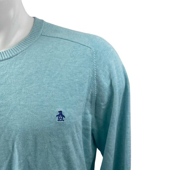 Penguin Men's Blue Long Sleeve Crewneck Logo Embroidered Sweater Top Size XL - Picture 2 of 4
